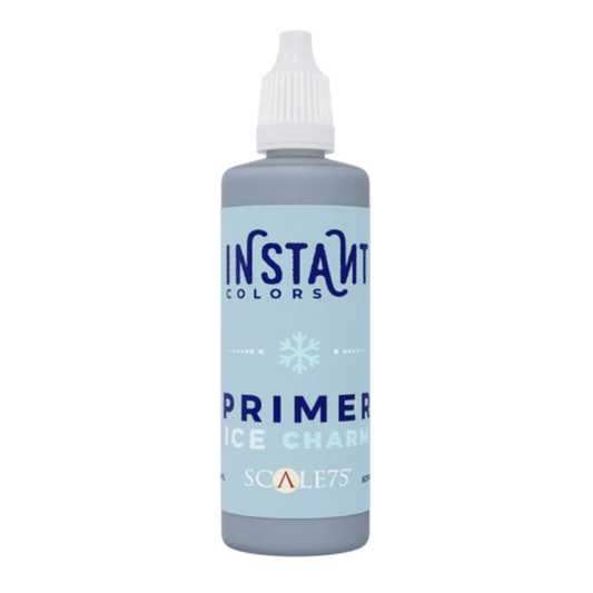Instant Colors Primer Ice Charm 60ml SCPR-004 - butelka podkładu akrylowego Scale75 w lodowatym odcieniu błękitno-szarym, widok z przodu
