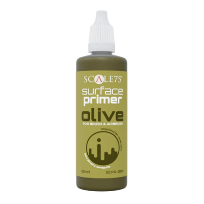 Surface Primer Olive 60ml SCPR-008 - butelka podkładu akrylowego Scale75 w kolorze oliwkowym, widok z przodu
