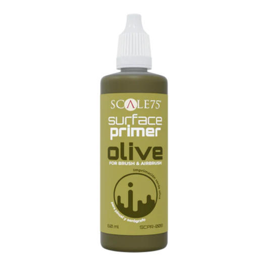 Surface Primer Olive 60ml SCPR-008 - butelka podkładu akrylowego Scale75 w kolorze oliwkowym, widok z przodu
