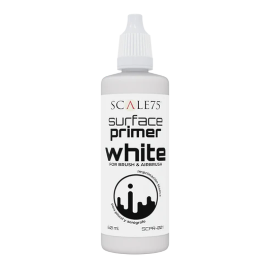Surface Primer White 60ml SCPR-001 - butelka podkładu akrylowego Scale75 w kolorze białym, widok z przodu
