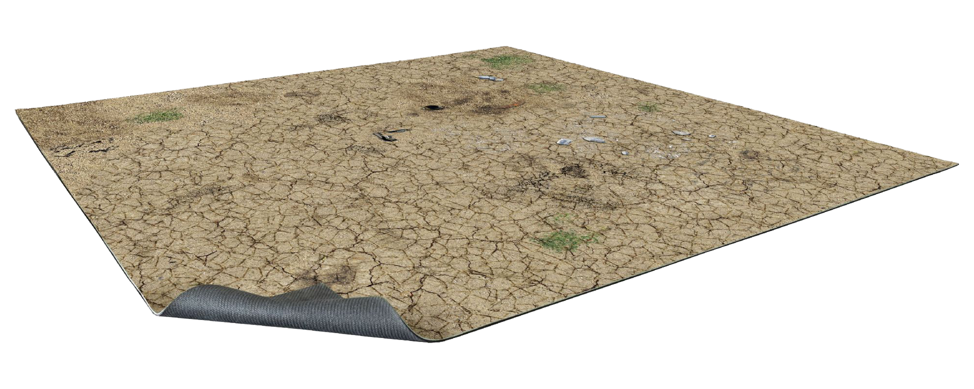 Desert Wasteland – Mata do gry 2'x2' (60x60 cm) Mousepad Battle Systems – widok perspektywiczny spękanej pustynnej ziemi z gruzem