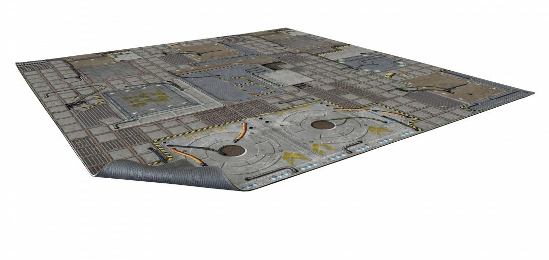 Frontier – Mata do gry sci-fi 2'x2' (60x60 cm) Mousepad Battle Systems – widok perspektywiczny podłogi stacji kosmicznej