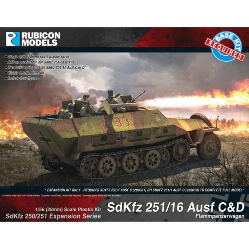 SdKfz 251/16 Ausf C/D Flammpanzerwagen Rubicon Models – okładka pudełka, model 28mm z miotaczami ognia, 280040