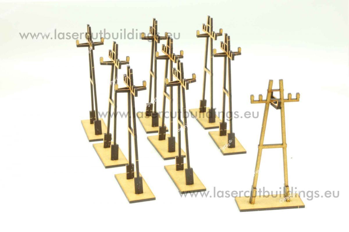 Zestaw Słupów Elektrycznych Typ III LBH0975 28mm HDF - porównanie Typ II i Typ III obok siebie Laser Cut Buildings

