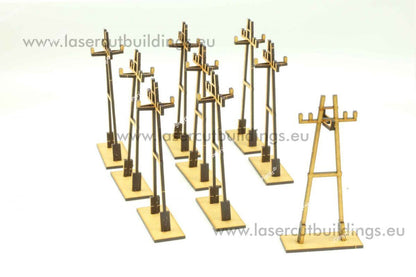Zestaw Słupów Elektrycznych Typ III LBH0975 28mm HDF - porównanie Typ II i Typ III obok siebie Laser Cut Buildings
