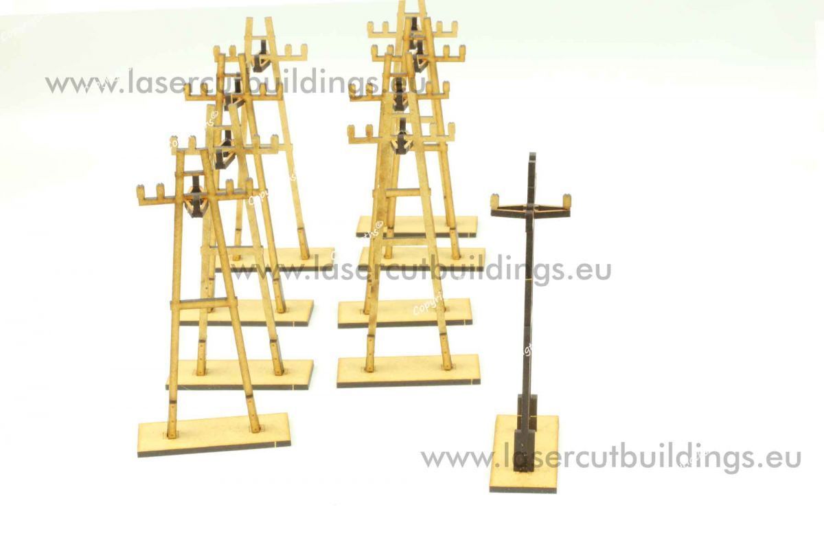 Zestaw Słupów Elektrycznych Typ II LBH0974 28mm HDF - porównanie Typ I i Typ II obok siebie Laser Cut Buildings
