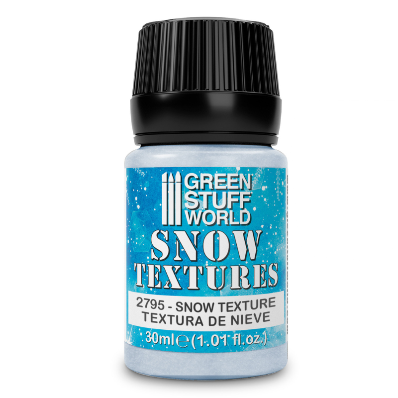 Snow Textures SNOW 30ml 2795 – Green Stuff World – widok butelki 30ml, tekstura śniegu do modelarstwa i dioram zimowych
