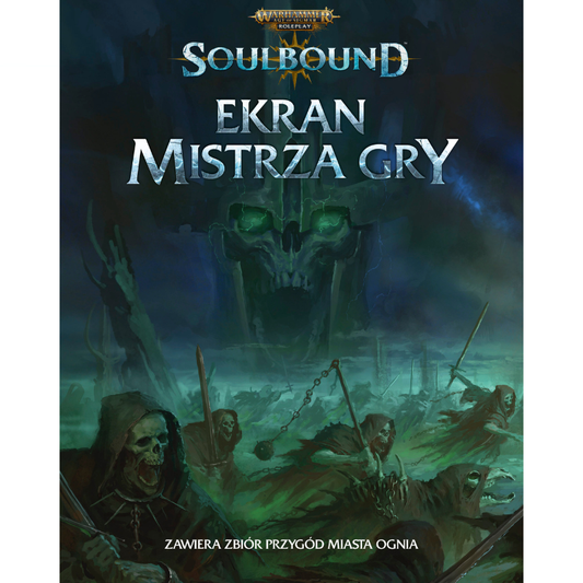 Soulbound – Ekran Mistrza Gry, okładka z ilustracją Duszosplecionych walczących z Legionami Nagasha, Warhammer Age of Sigmar Roleplay
