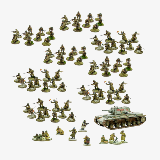 Kompletna zawartość armii - wszystkie 80 figurek, KV-1 i wsparcie