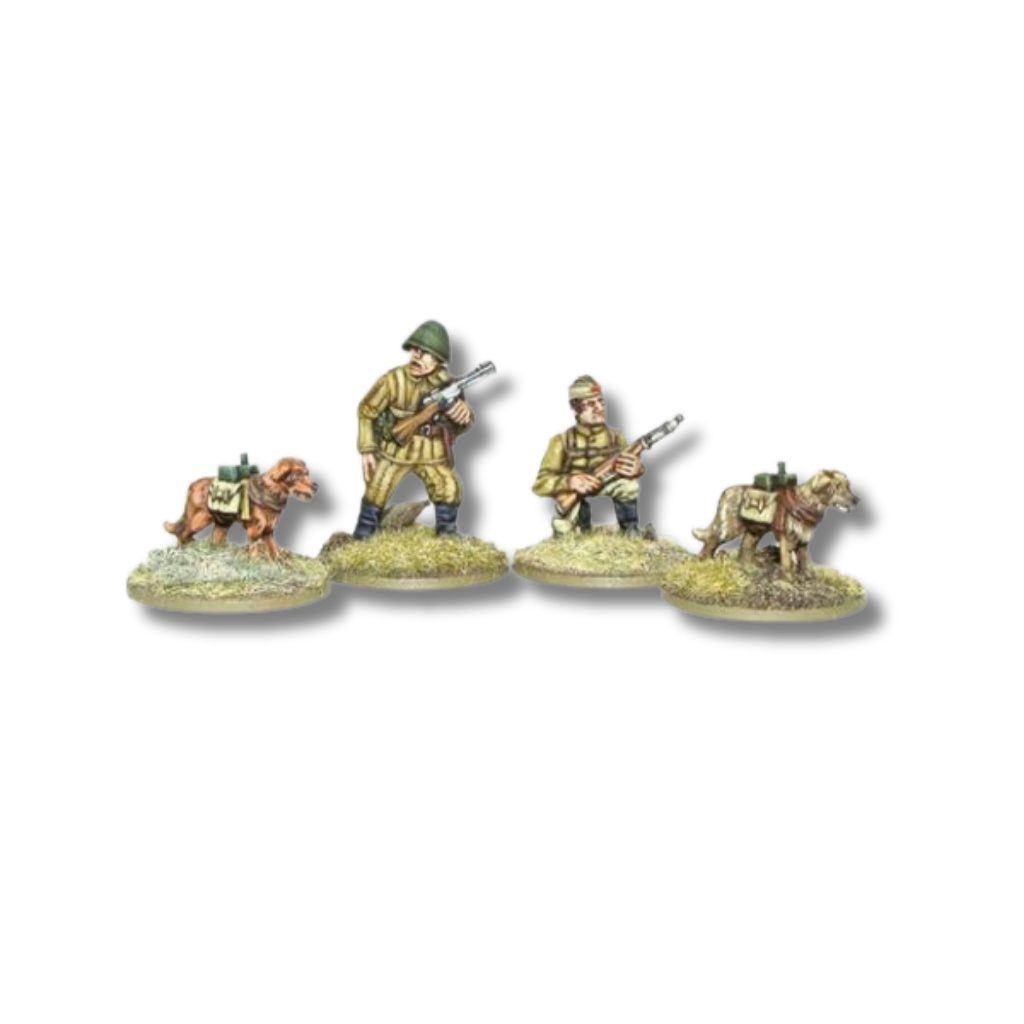 Soviet Army Dog Mine Anti-Tank Teams - Bolt Action 28mm - 2 figurki piechoty sowieckie mundury khaki hełmy 2 psy minowe ładunki wybuchowe podstawki Andrés Amián - Warlord Games
