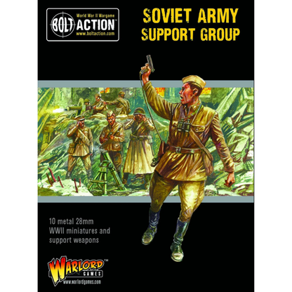 Soviet Army Support Group - Bolt Action 28mm - pudełko przód oficer pistolet rozkaz ilustracja kolorowa Maxim MMG mortar 10 metalowych figurek - Warlord Games