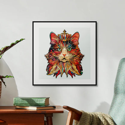 Koci Król Rowood TA002 Cat King – gotowe puzzle na białym tle z wymiarami 260 x 316 x 2,5 mm i widoczną złotą koroną