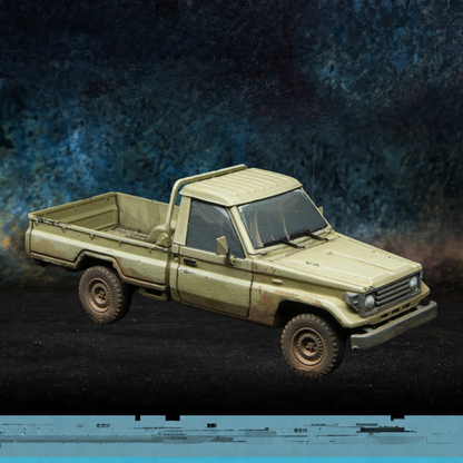 Technical Alfa Spectre Miniatures – pickup truck model żywica 1/50 widok z przodu skos, pustynny kamuflaż
