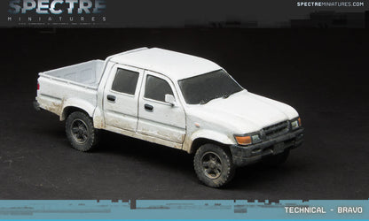 Technical Bravo Spectre Miniatures – pickup double cab żywica 1/50 widok z przodu skos, biały
