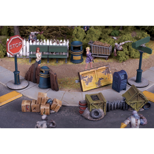 Terrain Crate City Accessories Mantic Games – scena miejska z figurkami, 48 elementów plastik 28mm

