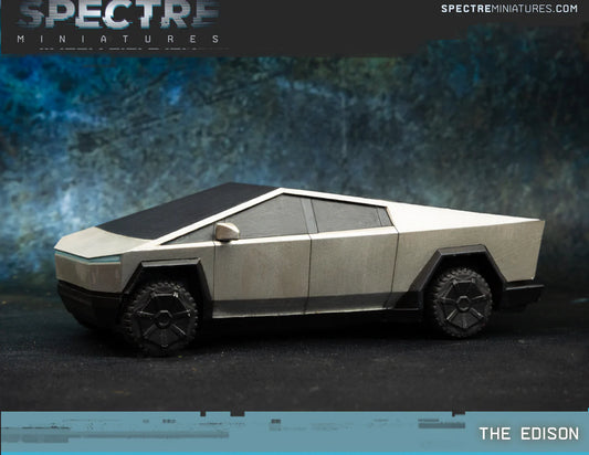 The Edison Spectre Miniatures – elektryczny pickup futurystyczny żywica 1/50 widok z boku, srebrny
