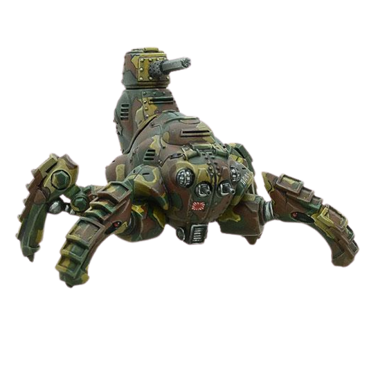 Type 6 Ke-Ho Scorpion – japoński lekki walker 28mm, kamuflaż trójkolorowy, widok z przodu i lewej strony, Konflikt '47 Warlord Games
