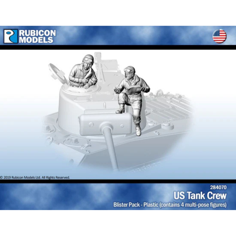 US Tank Crew Rubicon Models – okładka blistera 284070, 4 figurki plastikowe załogi amerykańskiej na wieży czołgu, 28mm