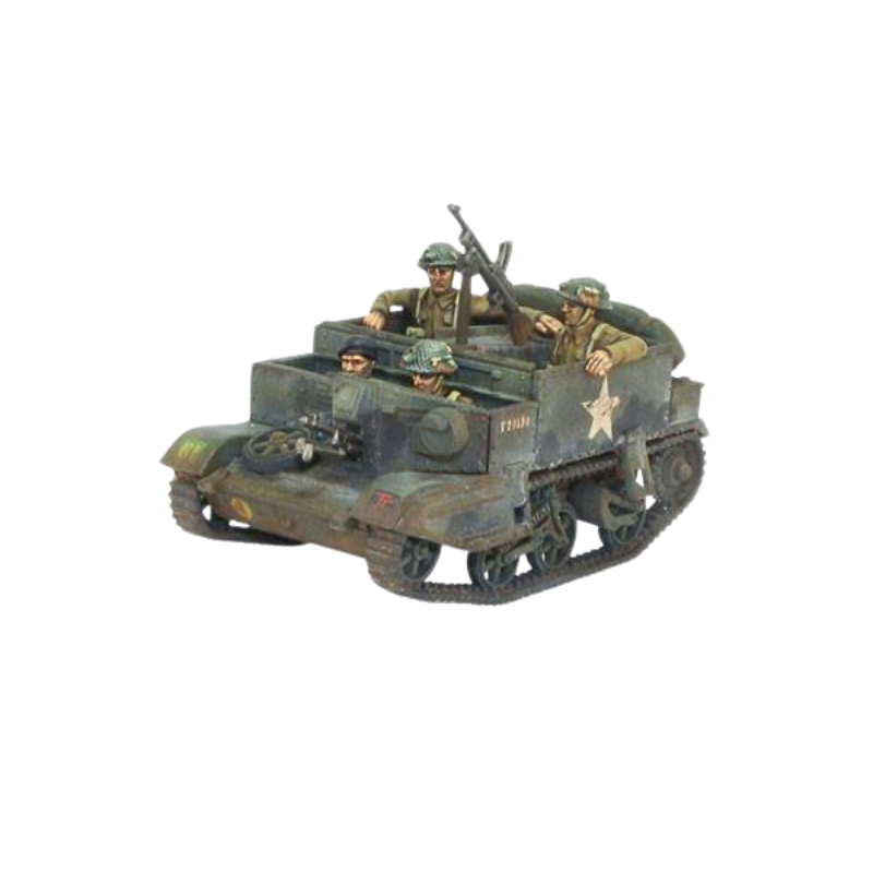 Universal Carrier Bren Carrier - Bolt Action 28mm - widok z boku załoga Bren gun white star kamuflaż - Warlord Games