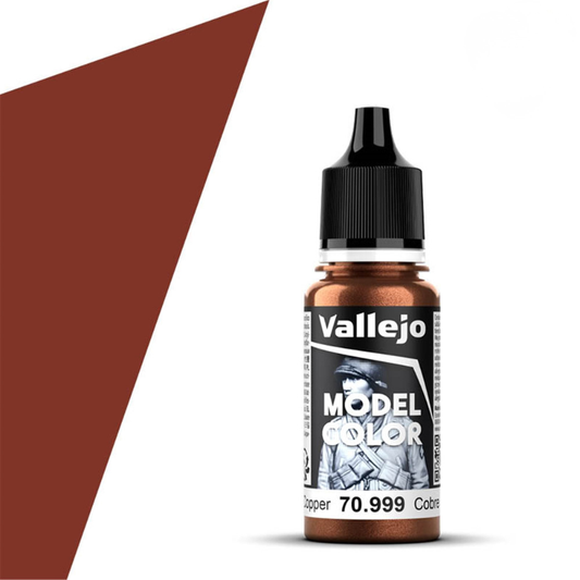 Vallejo Model Color 70.999 Copper – butelka 17ml metalicznej farby akrylowej w kolorze miedzi z próbką koloru, seria Model Color, Vallejo
