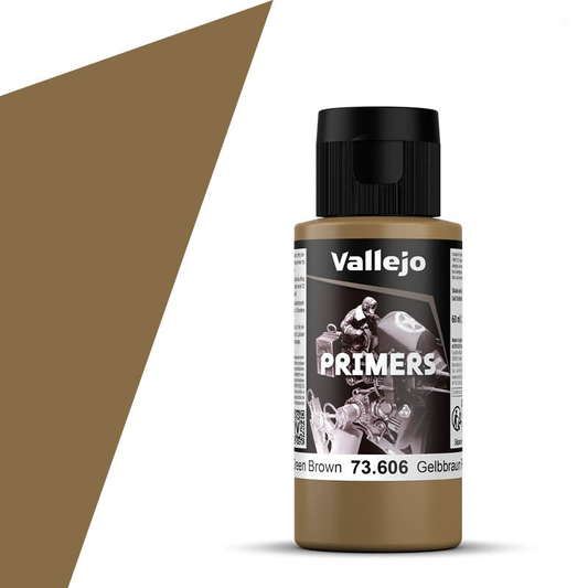Vallejo Surface Primer 73.606 German Green Brown – butelka 60ml akrylowego podkładu w kolorze żółtobrązowym do figurek i modeli, seria Primers
