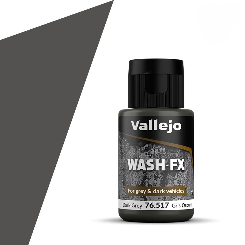 Vallejo Wash FX 76.517 Dark Grey – butelka 35ml akrylowego washu do szarych i ciemnych pojazdów, pancerzy i figurek, seria Wash FX
