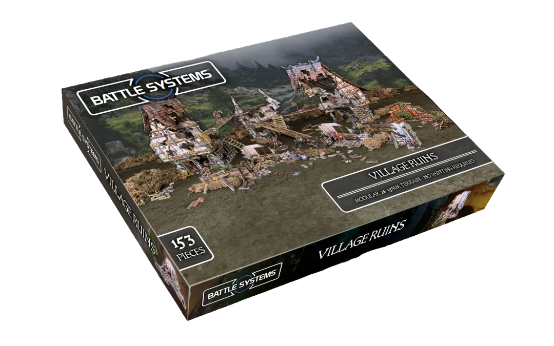Village Ruins BSTFWE013 28-35mm Battle Systems - pudełko zestawu widok izometryczny
