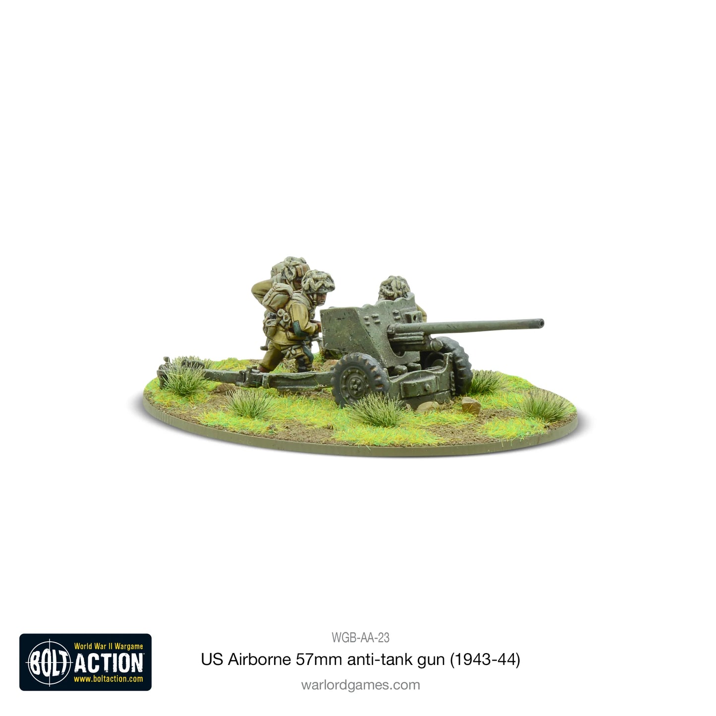 US Airborne 57mm Anti-Tank Gun Bolt Action 28mm - działo z obsługą widok z tyłu, WGB-AA-23