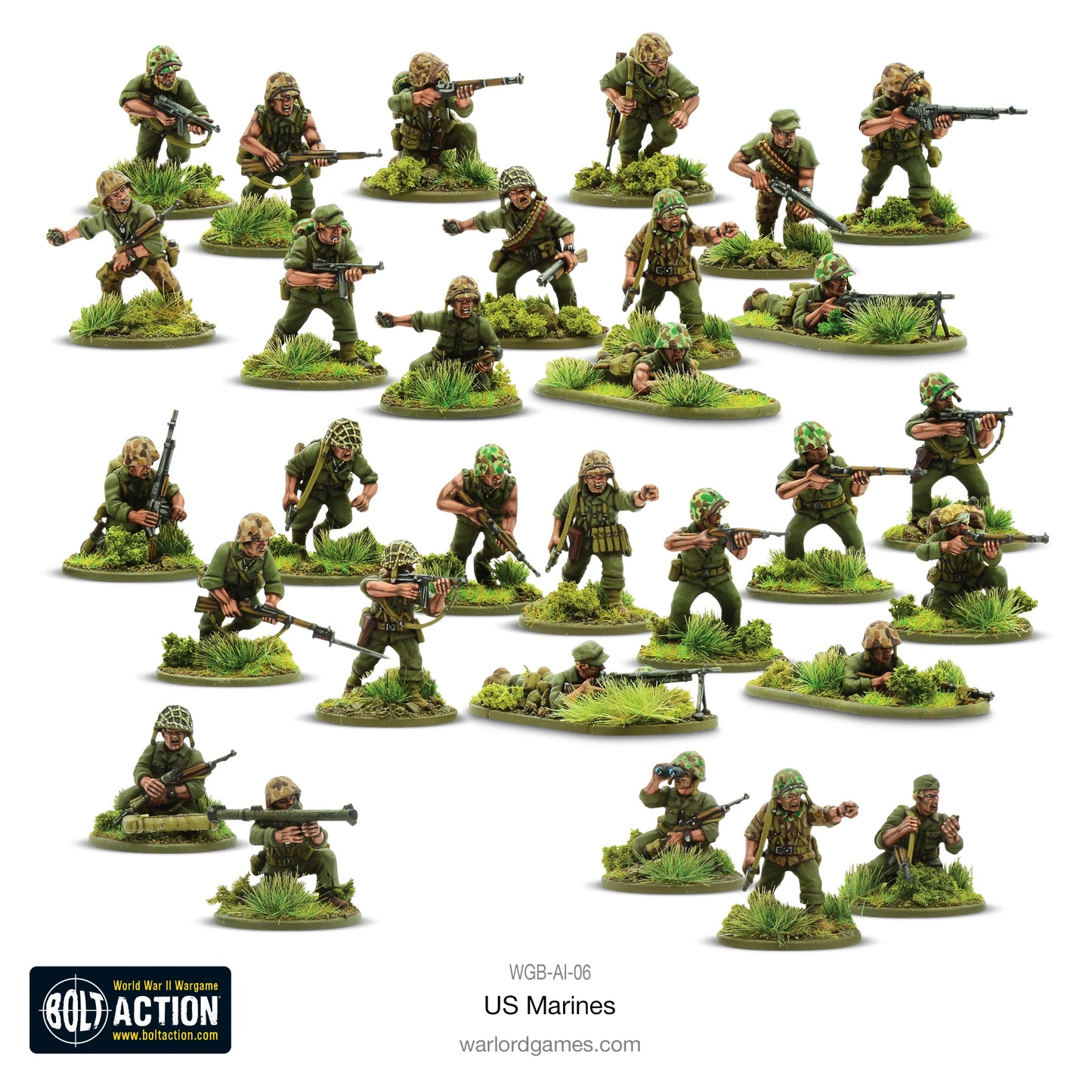 30 Marines w różnych pozach bojowych z podstawkami dżungla