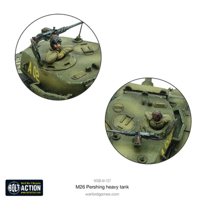 M26 Pershing detale wieży - zbliżenie na dowódcę z numerem 402, karabin maszynowy, luki wieży, antena, Bolt Action 28mm

