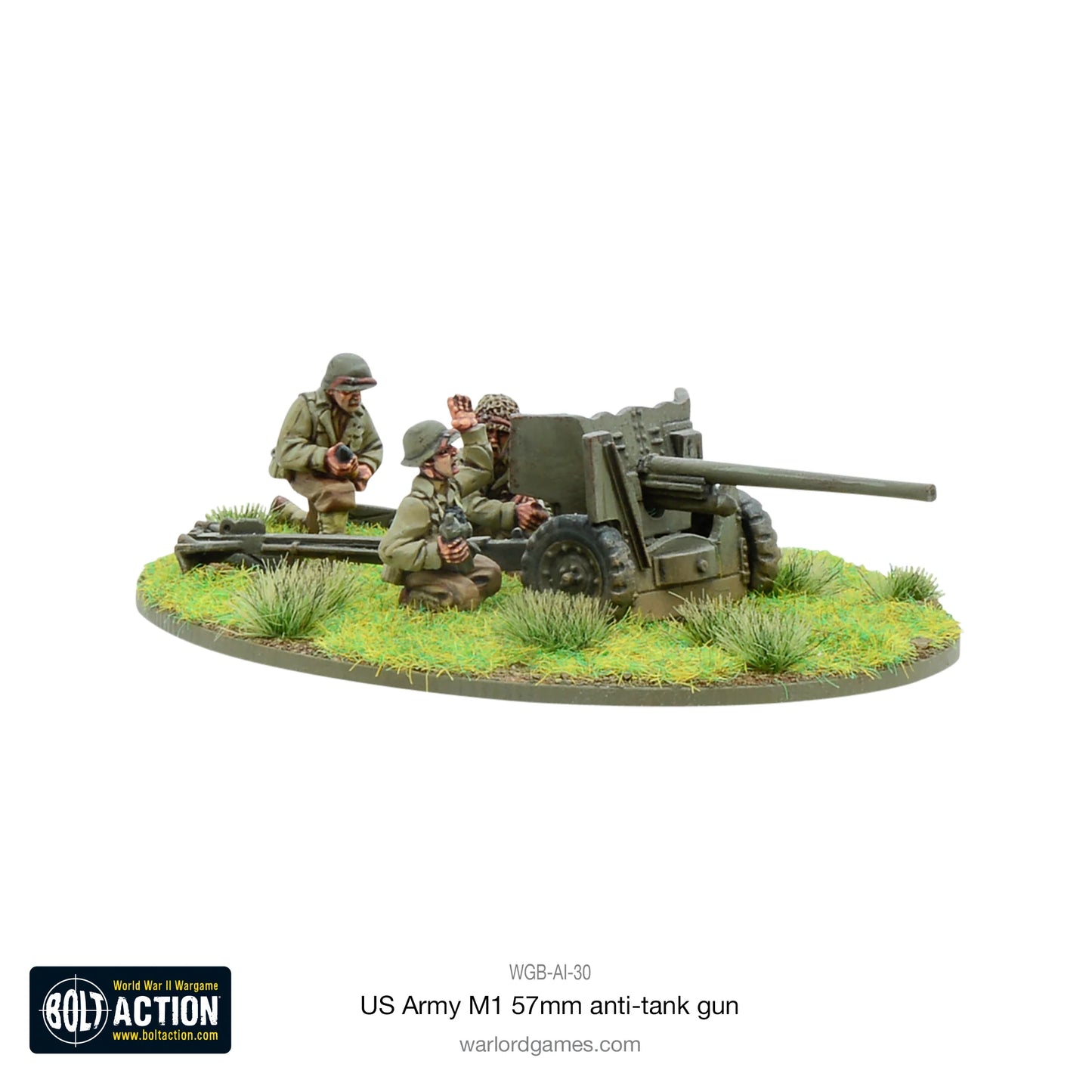 US Army M1 57mm Anti-Tank Gun Bolt Action 28mm - działo z obsługą pudełko produktu widok z przodu, WGB-AI-30k