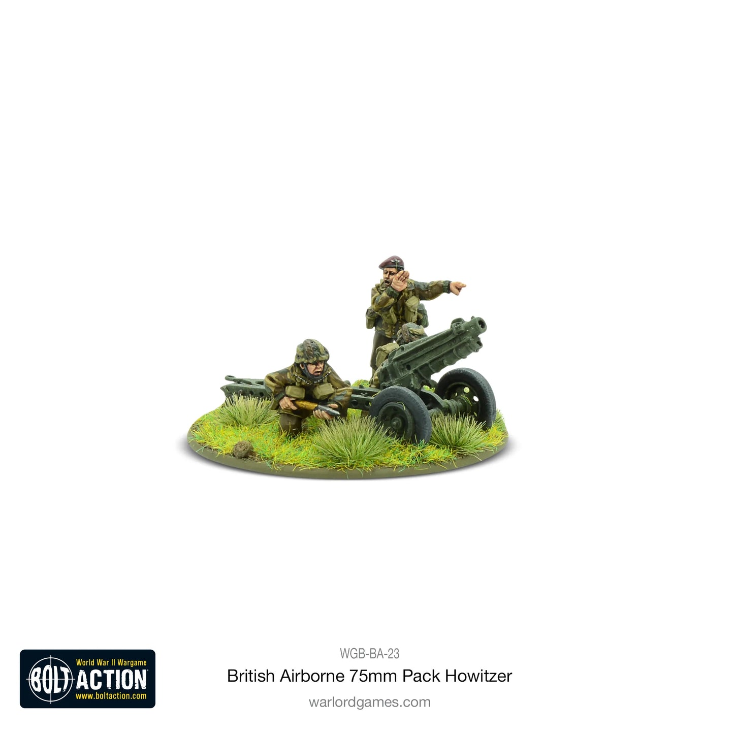 British Airborne 75mm Pack Howitzer – widok z przodu – Bolt Action 28mm – Warlord Games