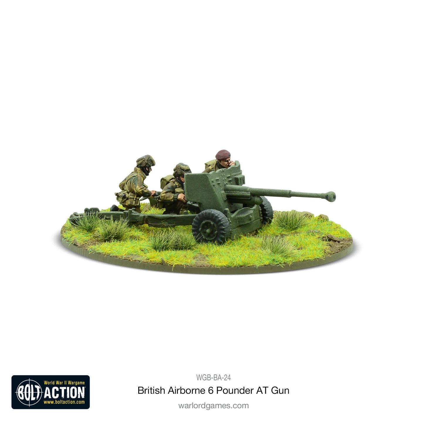 British Airborne Six Pounder AT Gun Bolt Action 28mm - działo z obsługą widok z przodu, WGB-BA-24K