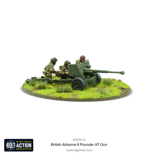 British Airborne Six Pounder AT Gun Bolt Action 28mm - działo z obsługą widok z przodu, WGB-BA-24K