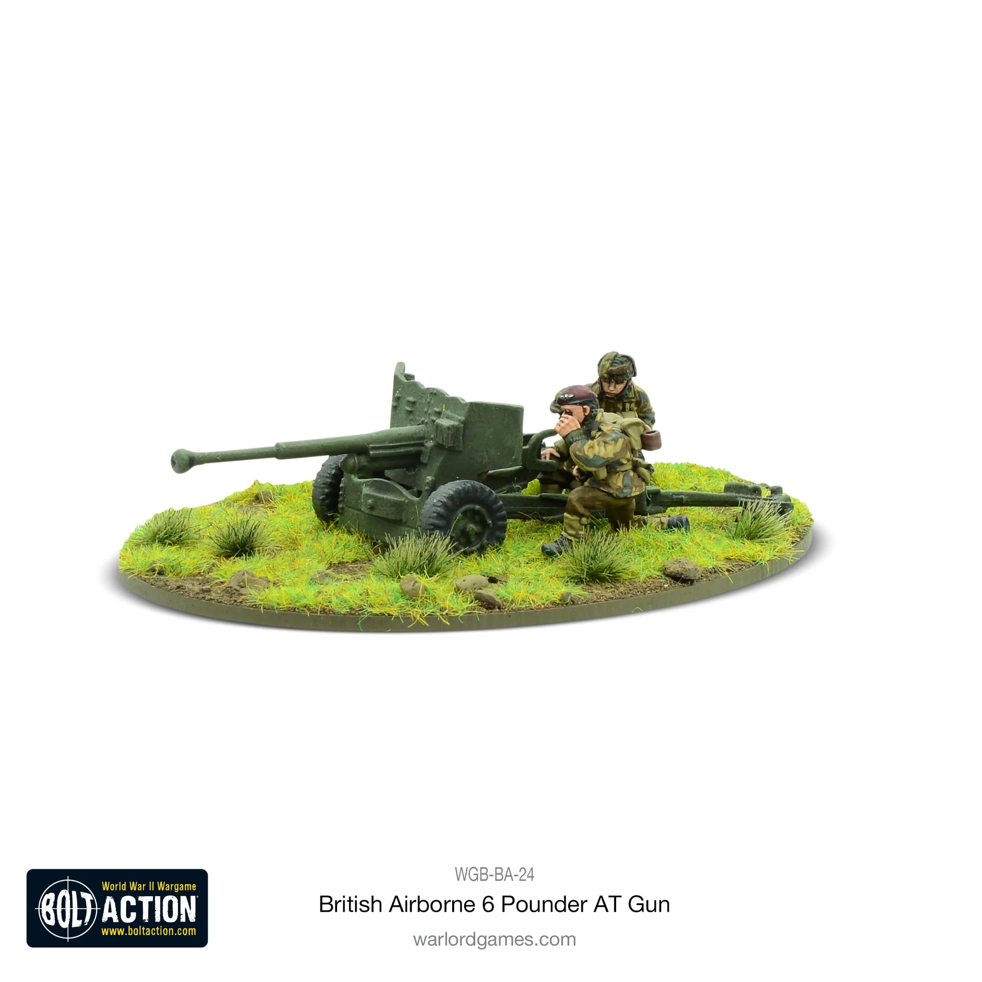 British Airborne Six Pounder AT Gun Bolt Action 28mm - działo z obsługą widok z tyłu, WGB-BA-24K
