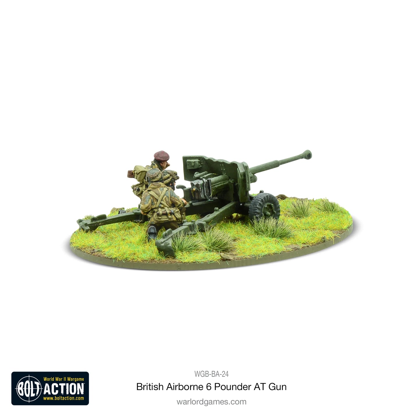 British Airborne Six Pounder AT Gun Bolt Action 28mm - obsługa przy dziale widok z tyłu, WGB-BA-24K