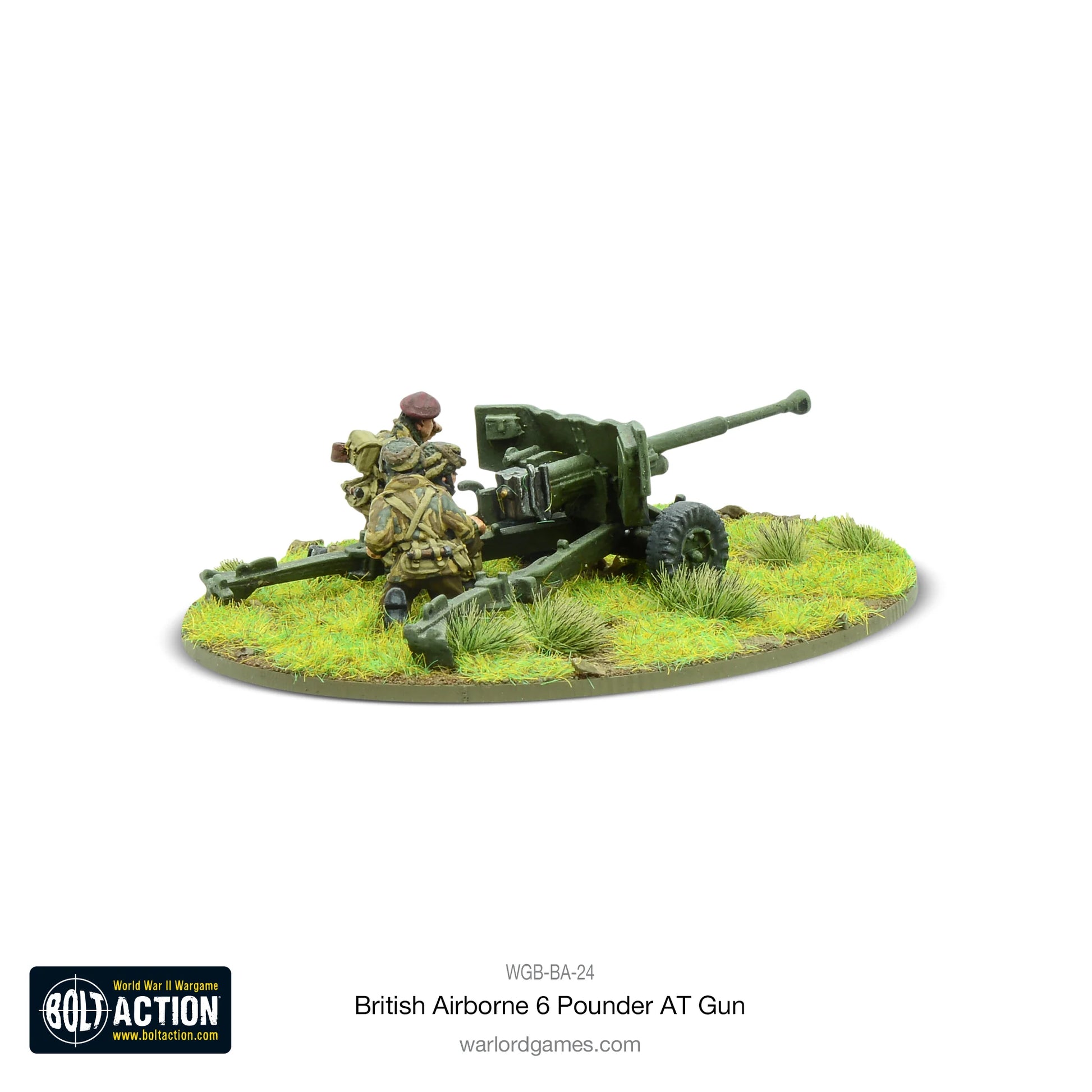 British Airborne Six Pounder AT Gun Bolt Action 28mm - obsługa przy dziale widok z tyłu, WGB-BA-24K