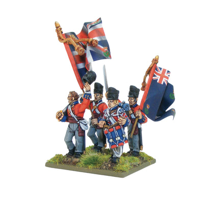 British Line Infantry Waterloo Black Powder Warlord Games – 4 figurki dowódcy z flagami i doboszem 28mm
