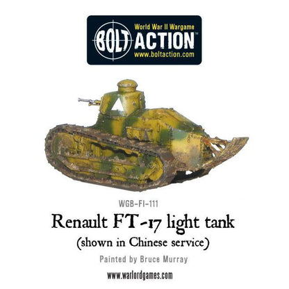 Renault FT-17 – widok z tyłu i lewej strony, gąsienice i ogon, model 28mm Bolt Action Warlord Games WGB-FI-111
