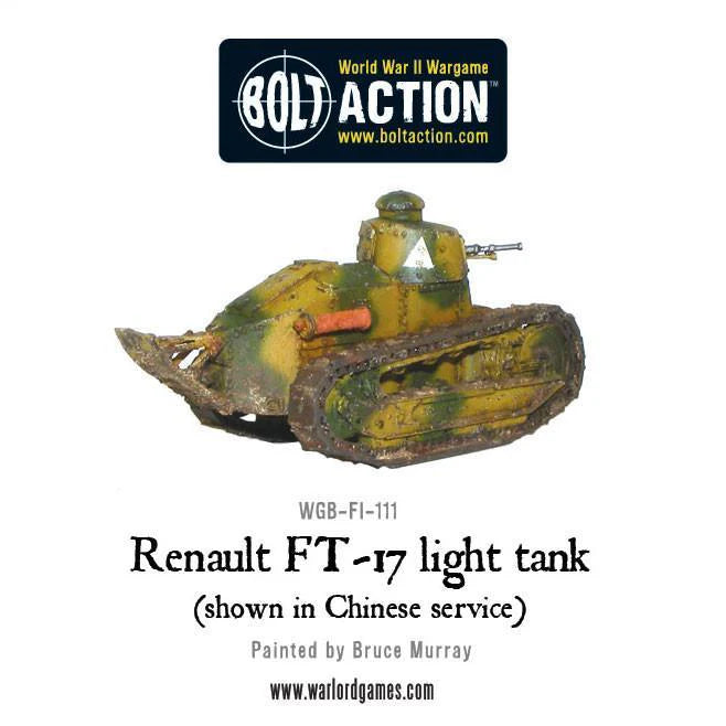 Renault FT-17 – widok z prawej strony i przodu, wieża z karabinem maszynowym, model 28mm Bolt Action Warlord Games