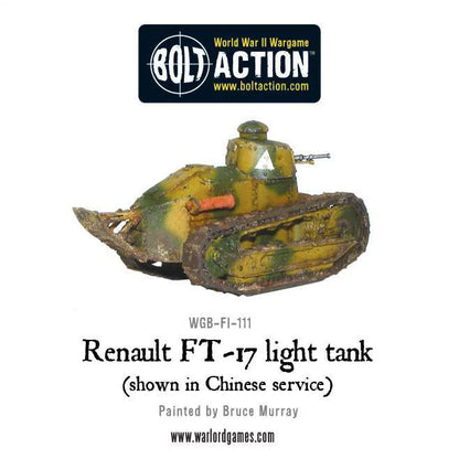 Renault FT-17 – widok z prawej strony i przodu, wieża z karabinem maszynowym, model 28mm Bolt Action Warlord Games