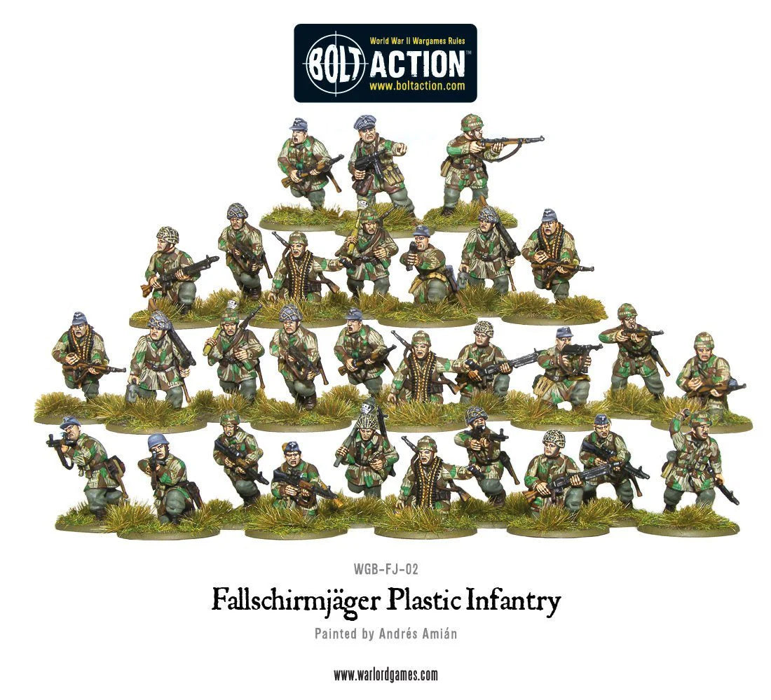 Fallschirmjäger Platoon - Bolt Action 28mm - kompletny pluton 30 figurek z FG42 MP40 MG42 charakterystycznymi hełmami - widok całości - Warlord Games