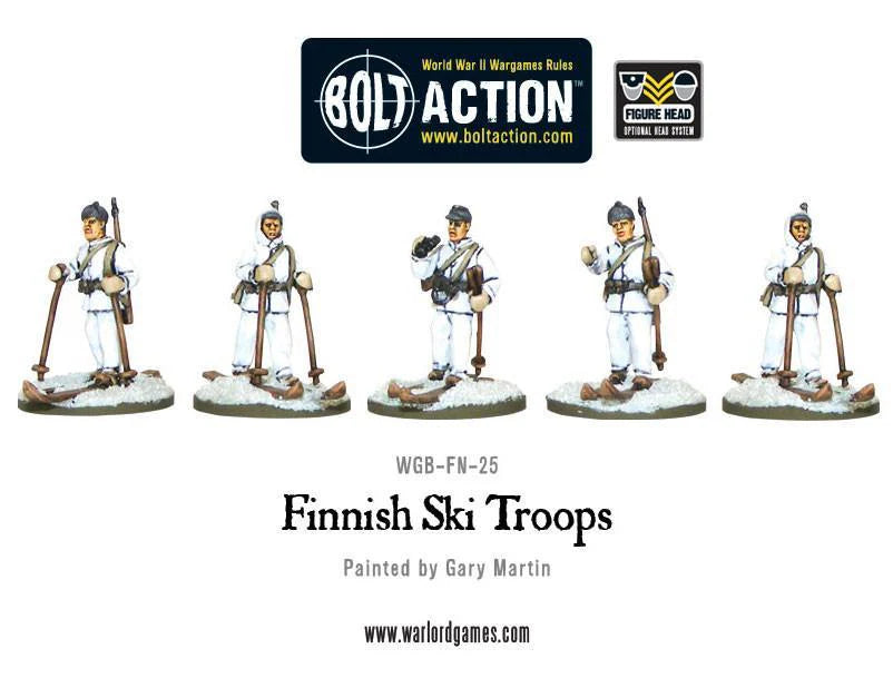 Finnish Ski Troops Bolt Action 28mm - 5 figurek fińskich narciarzy pudełko produktu, WGB-FN-25