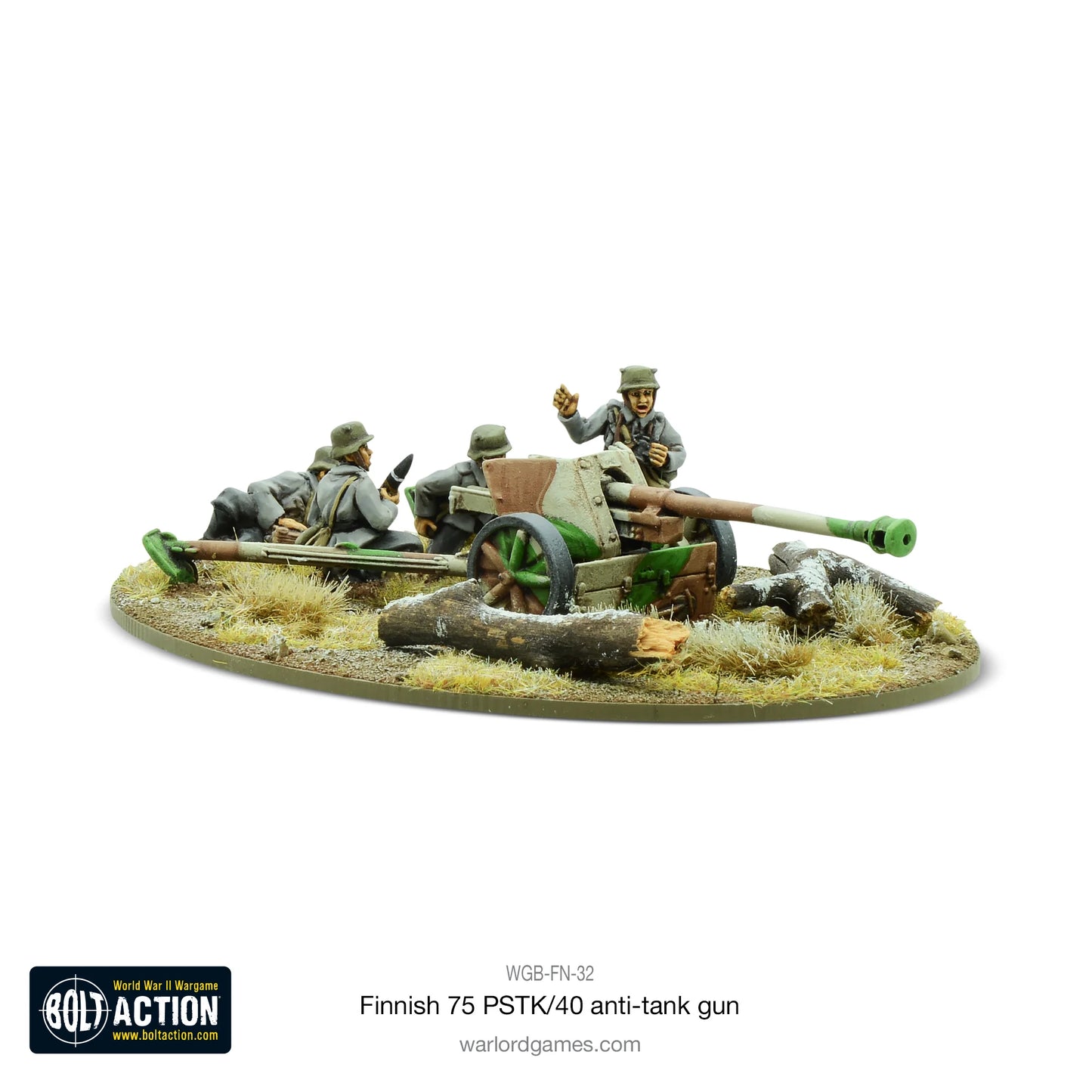 Finnish 75 PSTK/40 Anti-Tank Gun Bolt Action 28mm - działo z obsługą widok z tyłu, WGB-FN-32K
