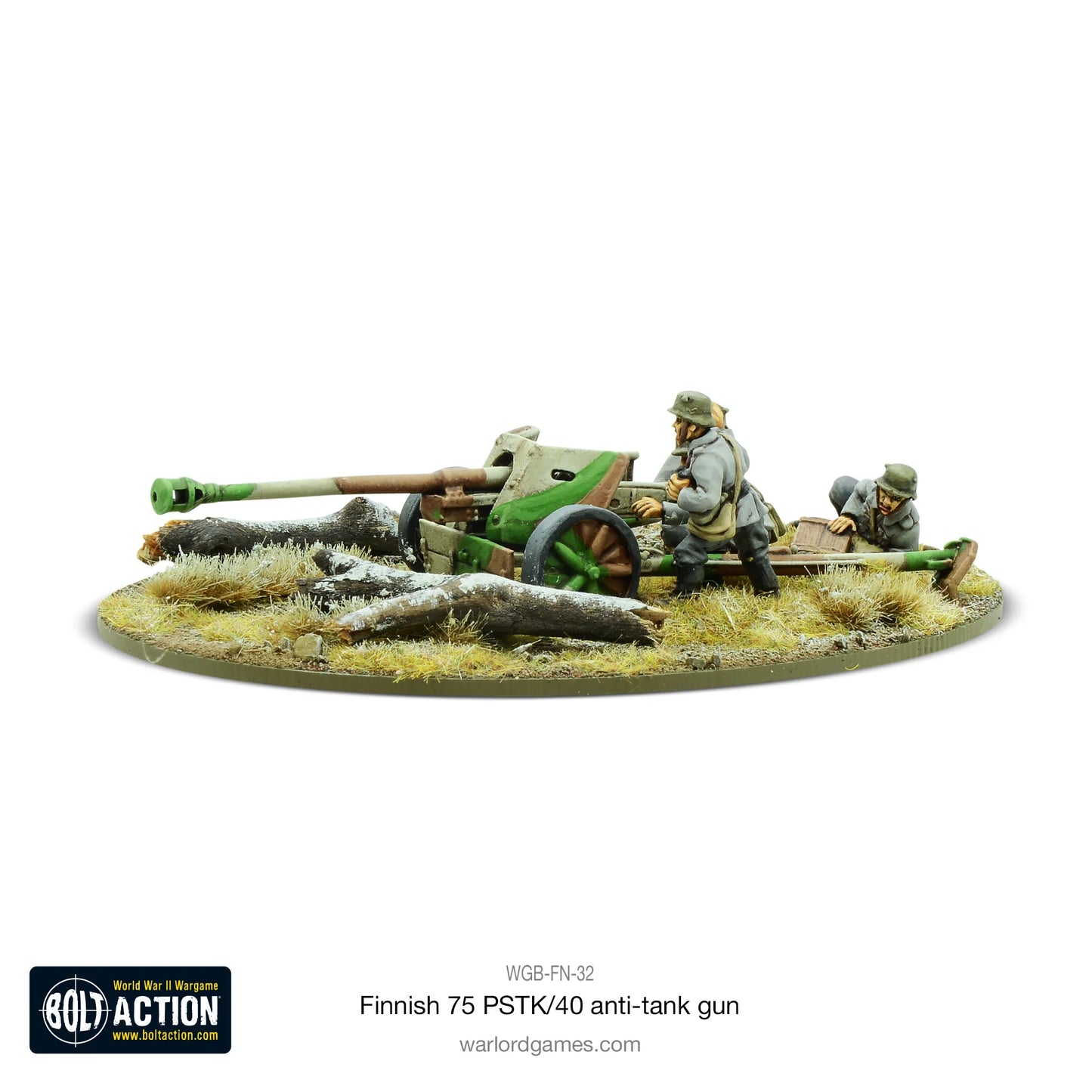 Finnish 75 PSTK/40 Anti-Tank Gun Bolt Action 28mm - działo z obsługą widok z przodu, WGB-FN-32K