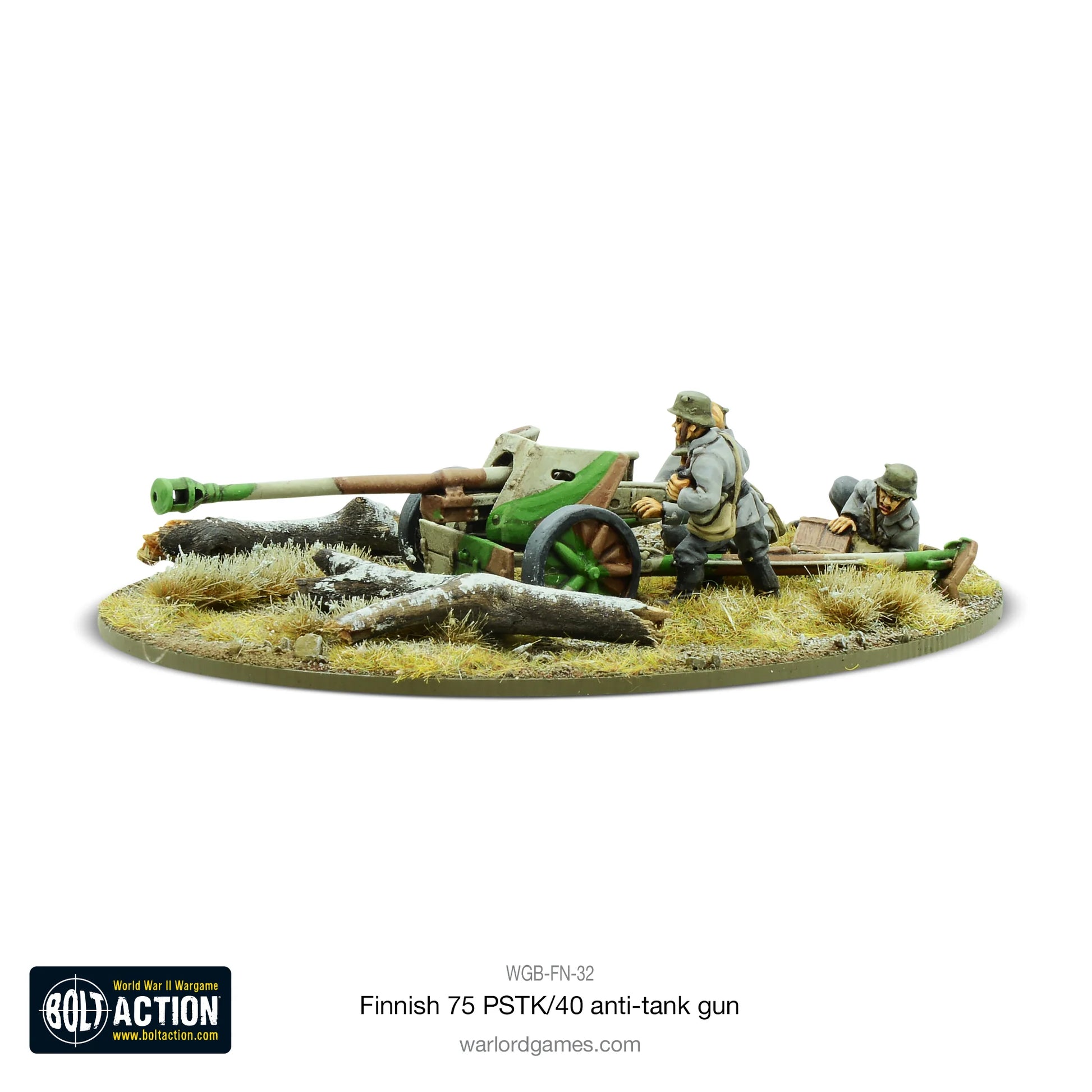 Finnish 75 PSTK/40 Anti-Tank Gun Bolt Action 28mm - działo z obsługą widok z przodu, WGB-FN-32K