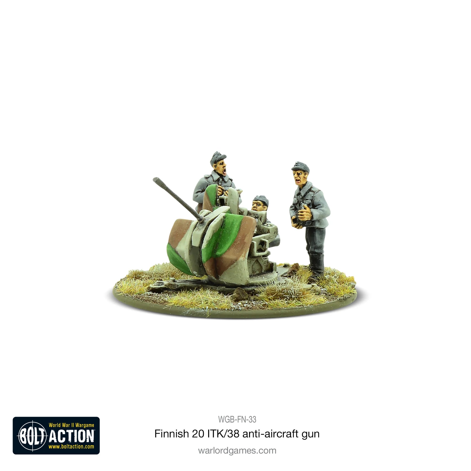 Finnish 20 ITK/38 Anti-Aircraft Gun Bolt Action 28mm - działo z obsługą widok z boku, WGB-FN-33