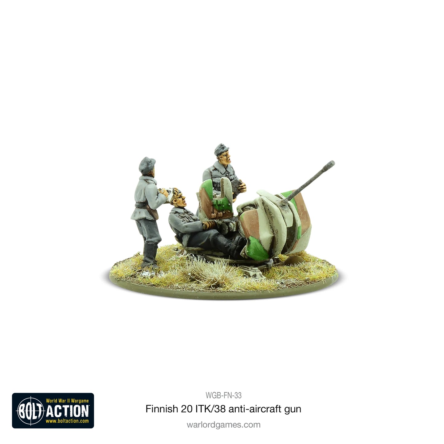 Finnish 20 ITK/38 Anti-Aircraft Gun Bolt Action 28mm - działo z obsługą widok z tyłu, WGB-FN-33