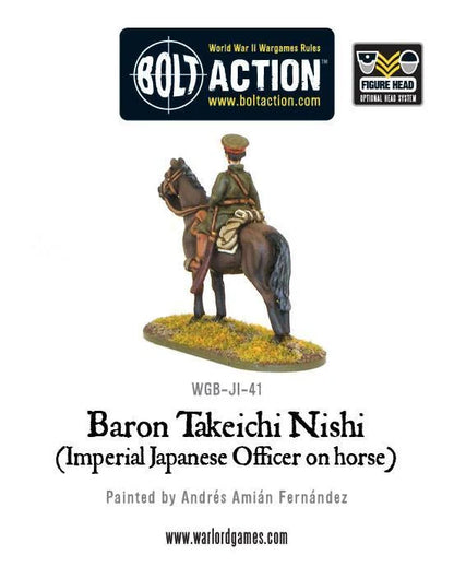Baron Nishi – pomalowana metalowa figurka 28mm, japoński oficer konny na podstawce, Bolt Action Warlord Games
