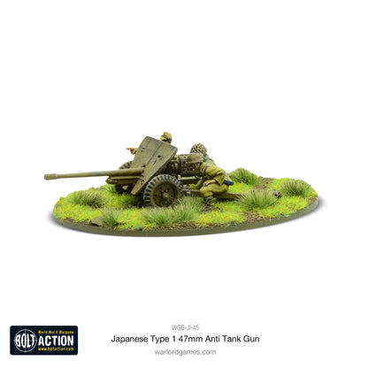 Japanese Type 1 47mm Anti-Tank Gun – pomalowany model metalowy 28mm, obsługa japońska przy działku, widok z boku, Bolt Action
